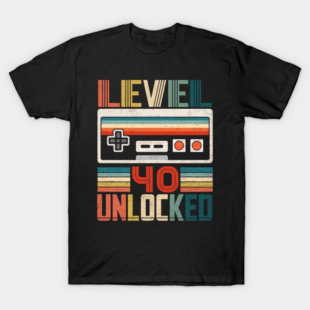 Vintage Level 40 Unlocked Video Gamer 40th Birthday T-Shirt by carpenterfry